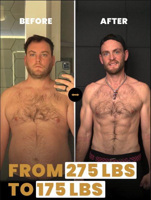 Dom Coryell before and after weight loss transformation, from 275 lbs to 175 lbs