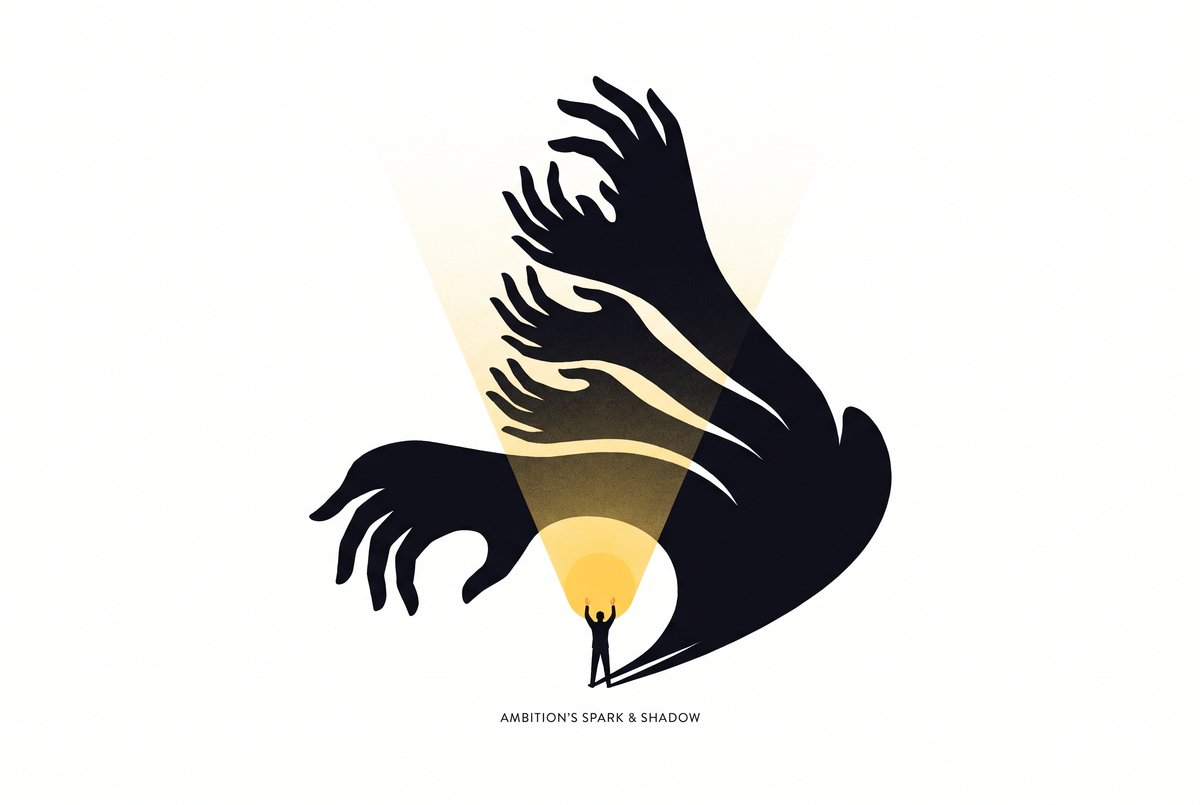 Illustration of the soul spark of true ambition versus the shadow of ambition